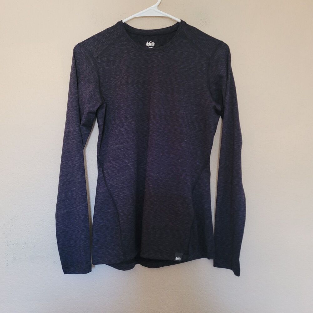 REI Co-Op Womens Midweight Crew Base Layer Top S Gray Black Performance Hiking